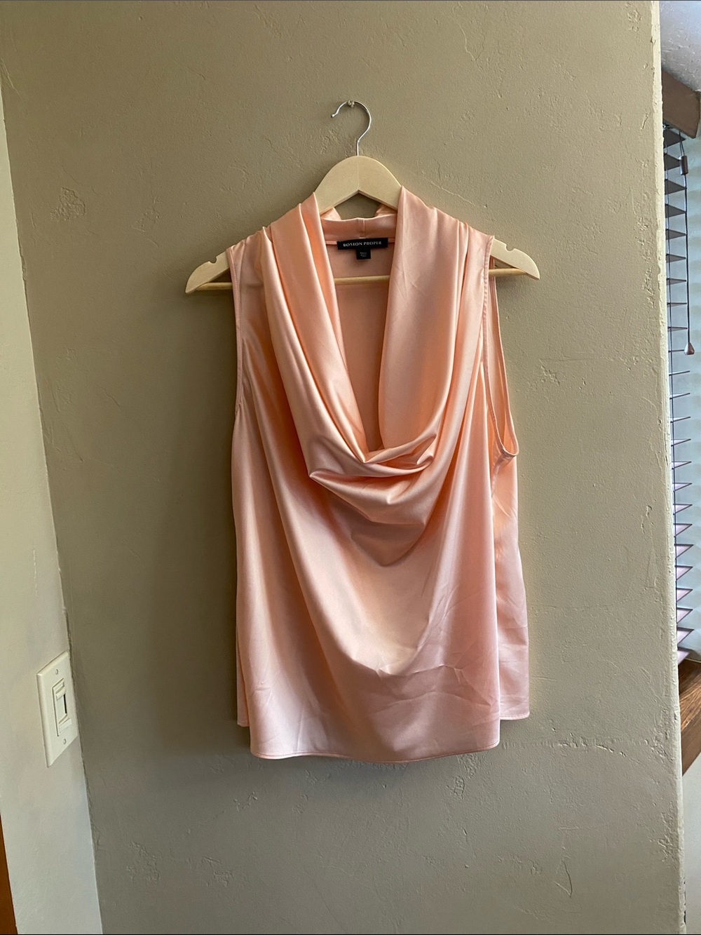 Boston Proper Peach Satin Drape Cowl Neck Camisole
